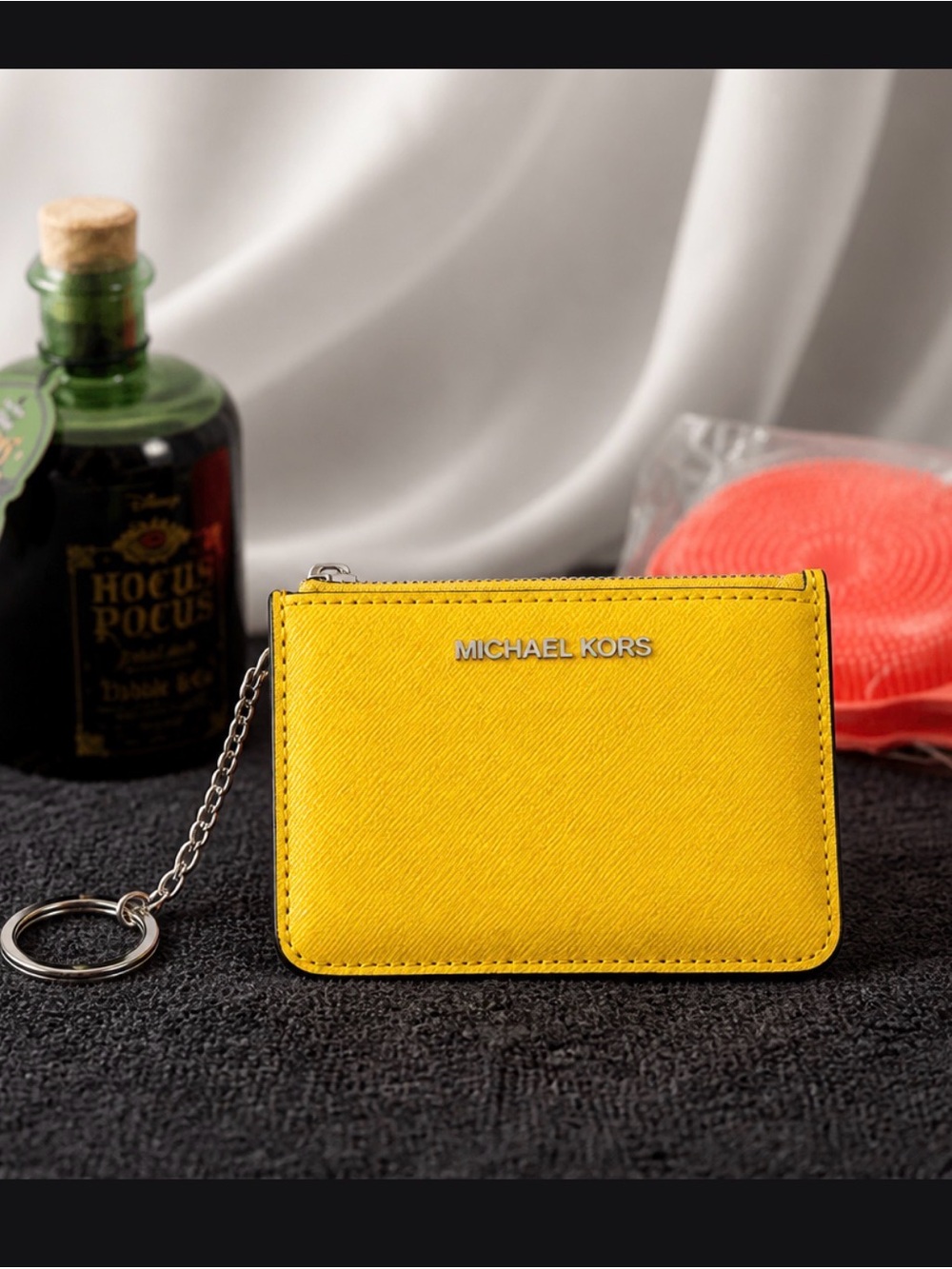 Michael Kors Yellow Saffiano Card Case with Key Ring 3 pcs bundle